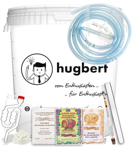 Hugbert Weinset ZAMOJSCY-Box-M Weinhefe | Alkohol Hefe | Gärbehälter 30/33L | Gärröhrchen | Dichtgummi | Weinmessgerät | Schlauch