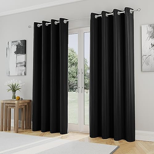 Enhanced Living Nightfall Eyelet Blackout Curtains - Thermal Black Curtains for Bedroom - 66x54 inch (168x137 cm) - 230gsm, Supersoft, Energy Saving & Noise Reducing - 2 x Curtain Panels