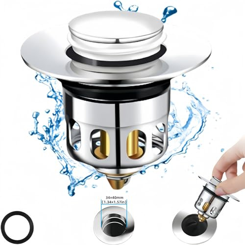 Vnvnvnv Brass Sink Plug Replacement - Pop Up, Stainless Steel Housing,Universal Plug for Sinks,Suitable for Washbasin Tubs (34-40mm)