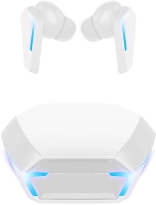 URIZONS Bluetooth Kopfhörer TWS Gaming In Ear Earbuds – Wireless Kopfhorer Ohrhörer kabellose Headphones Dual Mode Gaming In-Ear Earphones, Hörzeit 35 Stunden mit leuchtendem Licht – Weiß
