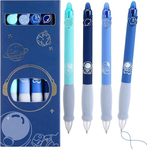 Radierbarer Kugelschreiber, 4 Stück Tintenroller Radierbar mit 4 Nachfüllungen, 0.5MM Erasable Pen Set Gelschreiber Radierstifte für Kinder Studenten Schule Bürobedarf (Blau)