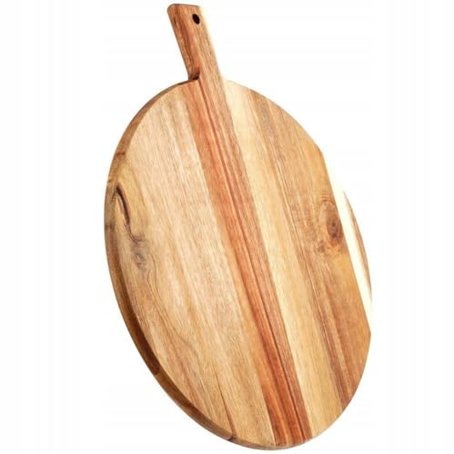 GEEZY Round Acacia Wooden Chopping Board with Handle Kitchen Large Cutting Board Vegetables Meat Chicken Fruits Pizza Cheese Serving Platter