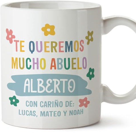 MUGFFINS Tazas Personalizadas para ABUELO - En Español - Te queremos mucho Abuelo - 11 oz / 330 ml - Regalo personalizable original y divertido