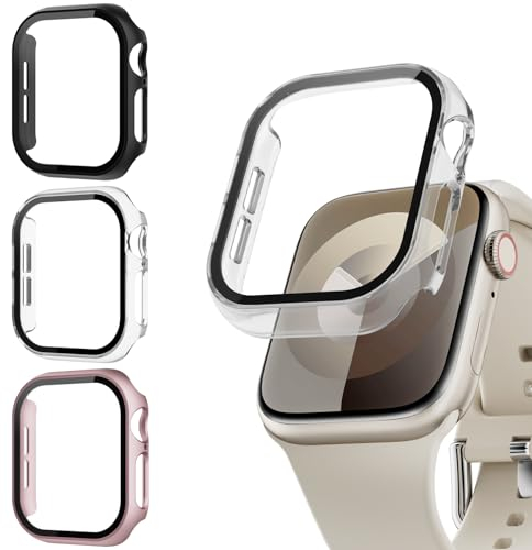 Lovmunia 3-Stück Schutzhülle mit Displayschutzfolie Kompatibel mit Apple Watch 10 42mm, Rundum Ultradünne Hard Gehäuse Eingebaut Kratzfest Gehärtetes Glas Schutzfolie für iWatch 10 42mm