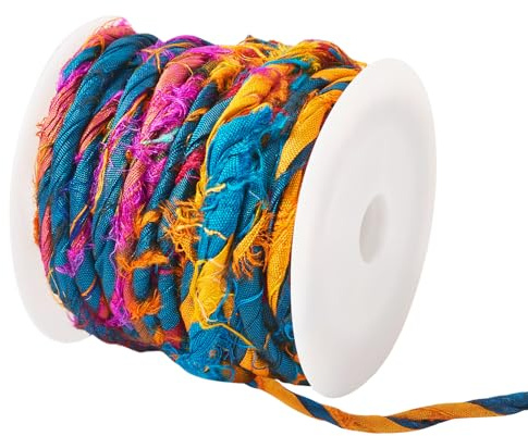 Sparkeads Nastro in seta riciclata per lavori a maglia, fai da te, cucito, uncinetto, braccialetto, macramè, artigianato, collana, ricamo, decorazione natalizia (colore vivace)