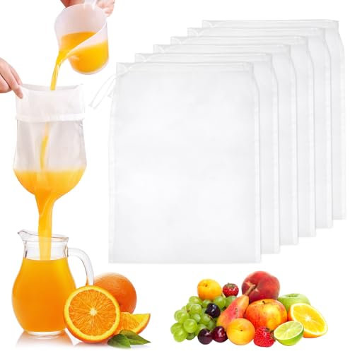 6 Piezas Bolsas de Leche de Nueces,20x30 cm Bolsas de Filtro de Nailon,Colador Leche Vegetal Reutilizable,100 Malla Bolsa Colador de Malla Fina para Bebidas Vegetales,Zumo,Café,Leche de Soja,Yogur