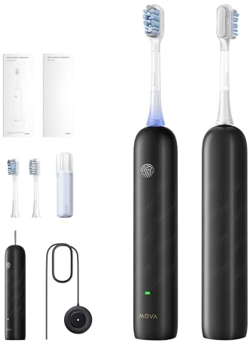 MOVA Fresh Pro 3DClean™ Elektrische Zahnbürste mit App, Schallzahnbürste für Erwachsene, 2 Bürstenköpfe und Reiseetui, 3-in-1-Ersatzbürstenkopf mit Halter, 30 Tage Akkulaufzeit, Schwarz
