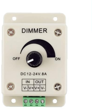 TECHZOCO Controlador Dimmer de intensidad tira led, Regulador De Voltaje Con Botón Giratorio, Controlador de Atenuación LED, PWM Regulador de atenuación, Apto para Tira LED 5050 3528 | DC 12V-24V 8A