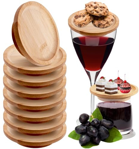 WANDGU Adorno de Charcutería para Copa de Vino: 8 Piezas Tapa de Charcutería de Copa de Vino de Madera, Copa De Vino Topper, Copa de Vino Posavasos, Mini Bandeja Charcutería para Postres, Aperitivo