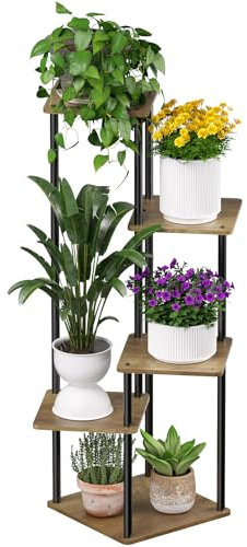 THYGIFTREE 5 Tier Plant Stand Indoor Outdoor, 93cm Tall Metal Plant Shelf for Multiple Plants, Corner Flower Pot Holder Rack for Garden, Balcony, Living Room, Patio (Brown)