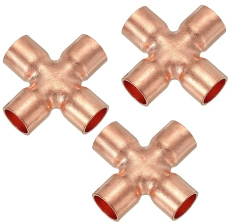PATIKIL 1/2(12.7mm) Raccordi per Tubi in Rame, 3Pz Raccordi per Tubi a 4 vie Connettore per Saldatura per Impianti Idraulici, Condizionatori D'aria, e Refrigerazione