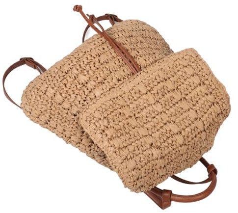 TOVINANNA Zaino Donna Intrecciato in Paglia Con Coulisse, Borsa Da Spiaggia Leggera e Capiente Per Viaggi e Uso Quotidiano