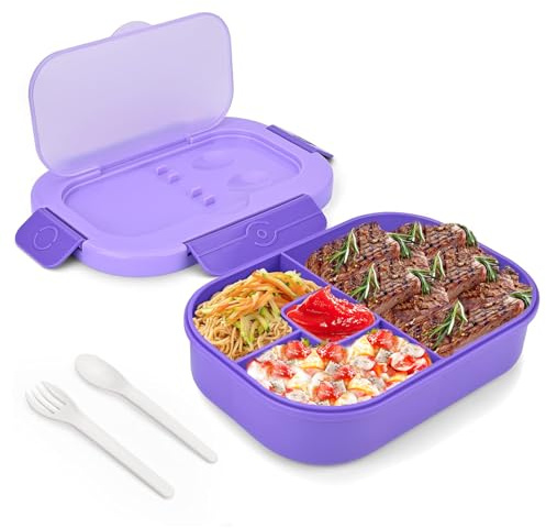 Fisynug 1300ml Lunch Box for Adults Kids Leakproof Bento Lunch Box with 3 Compartments Food Container with Cutlery BPA-Free Reusable Microwave Safe