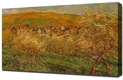Monet Blühende Apfelbäume – Leinwanddruck auf einem Holzrahmen – perfektes Bild für Wanddekoration