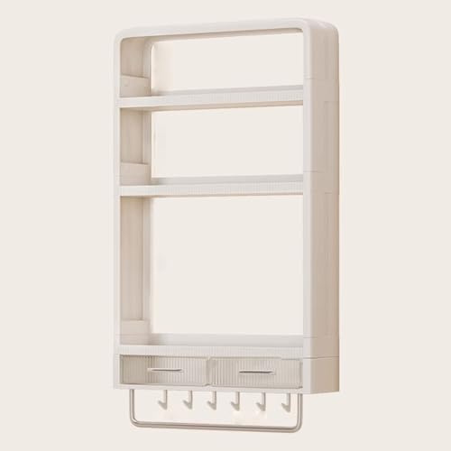Kleiner Wandschrank Bad mit Schubladen Wandschrank Küche Hängend Schmal mit Handtuchhalter Erhöhter Abstand Zwischen Den Ebenen Geeignet für Schlafzimmer, Badezimmer und Wohnzimmer(40 * 10 * 74cm)