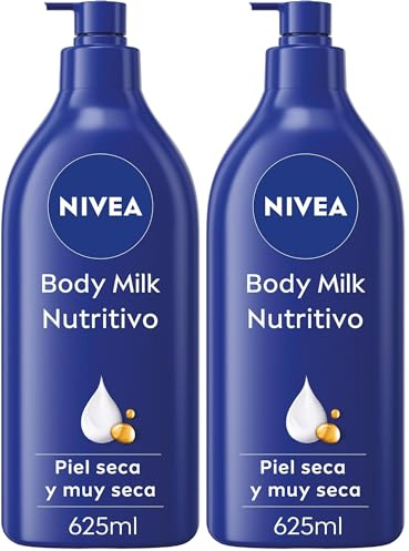 NIVEA Body Milk Nutritivo (1 x 625 ml), leche corporal que hidrata durante 72 h, crema hidratante corporal con aceite de almendras y ácido hialurónico, para piel seca (Paquete de 2)
