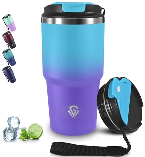 Grsta 20oz Thermobecher Kafferbecher to Go Vakuumisoliert, Trinkbecher Isoliert mit Trageriemen, Auslaufsichere Thermobecher, 8h Eisgekühlt / 6h Heiß, Isolierbecher für Heiß Kaltgetränke