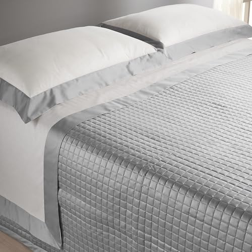 Mahome Completo Lenzuola Matrimoniale Cotone 100% Percalle 300 fili (TC) Balze in Raso - Lenzuolo sotto con angoli 180x200x30cm, Lenzuolo sopra 250x290cm, 2 Federe 80x50cm, Made in Italy (Grigio)