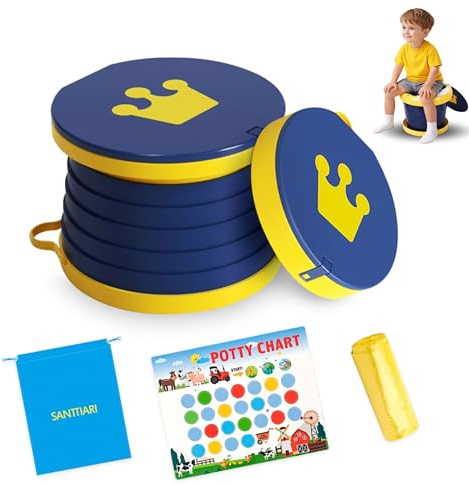 SANTTIARI Pack Orinal Portátil Niños Plegable + 15 Bolsas Desechables + Bolsa Transporte + Calendario con Pegatinas | WC Portátil Niños Altura Regulable | ABS Resistente | Ideal Viajes y Exterior