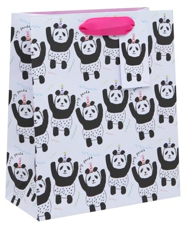 Ballyhoo Mittelgroße Happy Birthday Geschenktüte Party Panda, 25,3 x 21,5 x 10,2 mm, Mehrfarbig