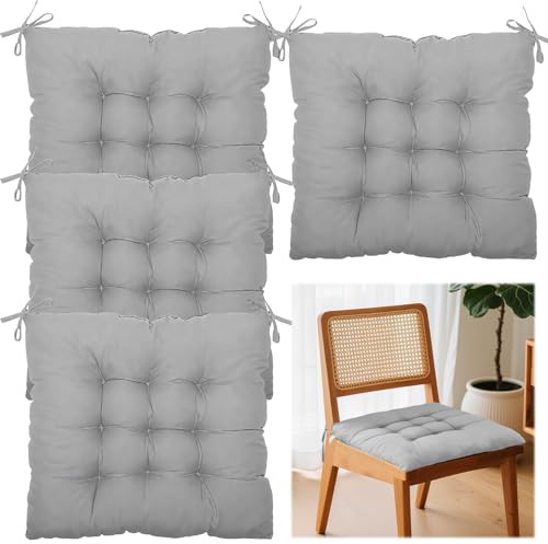 Juego de 4 cojines para silla, 40 x 40 cm, relleno con lazos, para silla de jardín e interior, lavable, para muebles de jardín (gris)