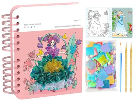 xowwyue Kit per Arte con Punteruolo - Giochi Artistici Principessa con Adesivi e Vernici,Gioco Educativo per Bambine Scuola Materna Asilo,Regalo Compleanno Natale