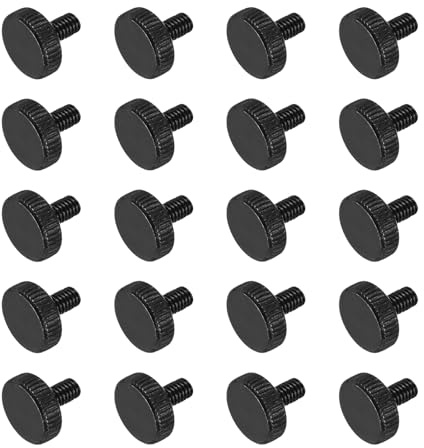 QUARKZMAN M4x6mm Flache Rändelschrauben Messschieber-Schrauben 20 Stück | Schwarz Stahl diamantgerändelte Kopfschrauben Griffknöpfe Klemmschraube Rändelknopfschrauben