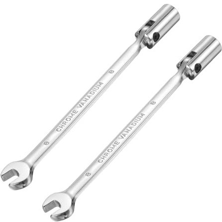 sourcing map 2 llaves combinadas de cabeza giratoria de 8 mm CR-V de acero giratorio Torx cabeza de enchufe de extremo abierto, llave de espejo pulido para reparación de automóviles