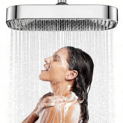 JINYOMFLY Alcachofa de Ducha Lluvia Grande xxl, 33cm Rociador de Ducha Grande Exterior, Cabezal de Ducha con Boquillas de Silicona Líquida
