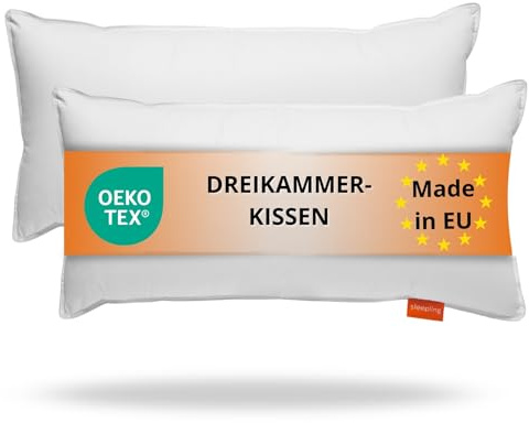 sleepling 2er Set Dreikammer Daunenkissen 40x80 cm, Kopfkissen aus Daunen & Federn, 3-Kammer Kissen für optimalen Stützeffekt 40 x 80 cm, Made in EU, Oeko-TEX, Downpass, Waschbar bis 60 Grad