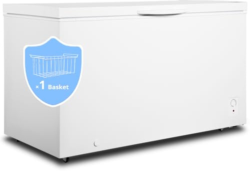 SMETA Chest Freezer 18 Cubic Feet, Deep Freezers Large Storage with 1 Basket, Free-Standing Freezer Chest Garage Ready, 4 Wheels, Low Noise, Energy Saving, Top Door, for Home, Office, Kitchen, White