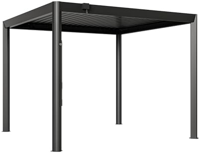 PRIMEYARD Pergola 3,5x3 m Aluminium Pfosten und Lamellendach aus Stahl - anthrazitfarbene Terrassenüberdachung