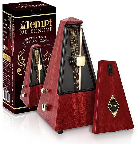 Tempi Mechanical Metronome for Musicians - 2 Year Warranty - Metronome for Piano/Guitar/Violin, Metronome Music for Adults and Kids (Molded Teak Grain Veneer)