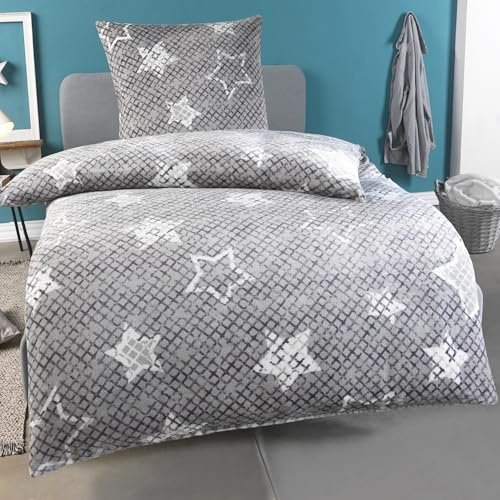 MALIKA Winter Plüsch Bettwäsche Nicky-Teddy Cashmere Coral Fleece 135x200 155x220 200x200 Kissenbezug 80x80 Verschiedene Muster, Größe:135 x 200 cm, Design - Motiv:Star Silber