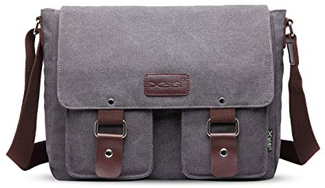 FANDARE Axelväska, vintage kanvas unisex axelväska, herr/dam, kanvas, budväska, 7,9 tum, iPad axelväskor, för arbete, skola, resor, sport, grå, L, Vintage