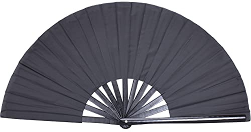 HONSHEN Großer faltbarer Hand-Rave-Fächer für Männer und Frauen, faltbare Handfächer, Chinease, japanischer Bambus-Nylon-Stoff, schwarzer Handfächer, Festival, Tanzfächer, 33 cm (schwarzer Bambus)