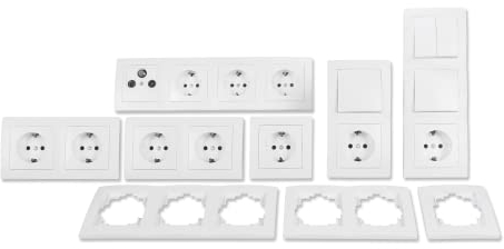 MC POWER - FLAIR - Steckdosen-Set und Schalter-Set I Komfort I 23-teilig I Serien-Schalter, Antennendose, Schutzkontakt-Steckdose, Rahmen 1fach 2fach 3fach 4fach weiß, matt