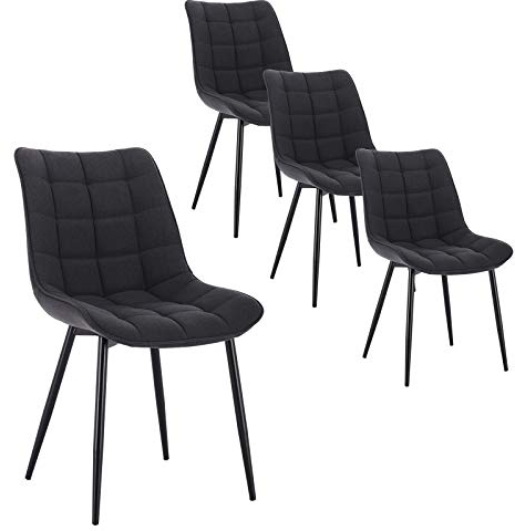 WOLTU Esszimmerstühle 4er Set Küchenstuhl Polsterstuhl Wohnzimmerstuhl Sessel mit Rückenlehne, Sitzfläche aus Leinen, Metallbeine, Dunkelgrau BH206dgr-4
