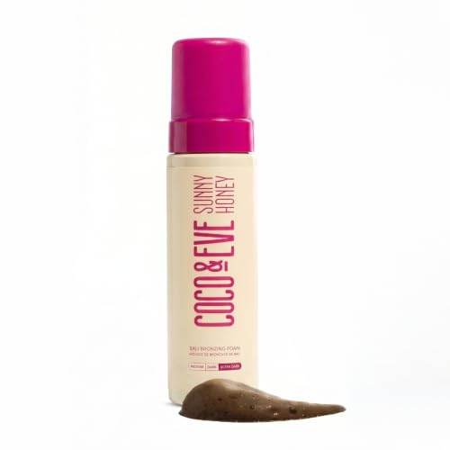 Coco & Eve Sunny Honey Bali Bronzing Foam. Natural Sunless Self Tanner Mousse. Anti Cellulite, Organic Sunless Self Tanning Lotion (Ultra Dark)