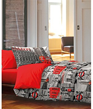 BIANCHERIAWEB Bettwäsche-Set aus 100 % Baumwolle, Motiv City New York London MOD OB Einzelbett London