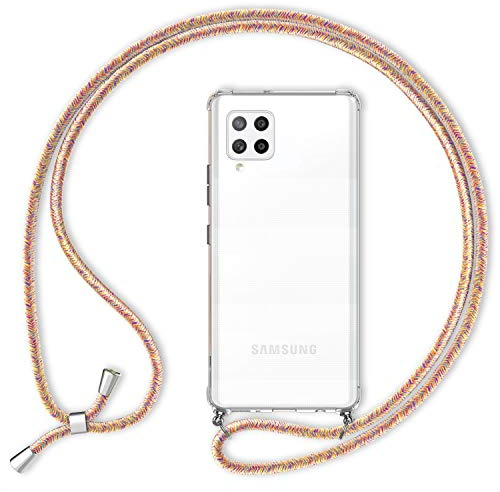 NALIA Coque Cordon pour Samsung Galaxy A42 5G - Housse Hybride Transparente & Lanière - HANGIT (Dos Anti-Jaunissement & Réglable) - Marque Allemande, Couleur:Arc-en-Ciel