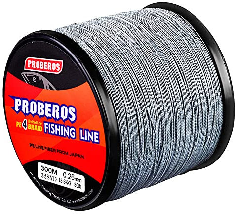 DOOGL Geflochtene Angelschnur 4 Stränge, Abriebfeste Linie, 300m, geflochtene Linien unglaublich Null Stretch Angelschnur Geflecht,Grau,20LB(0.2mm)