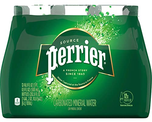 Perrier Sparkling Water, Plastic Water Bottles, 16.9 Fl Oz (Pack of 12)