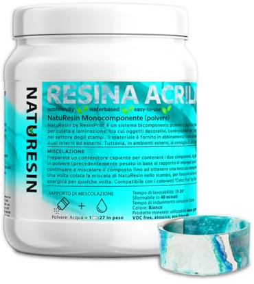 Resin Pro NatuResin - Resina monocomponente 1 Kg - Resina a base de agua mineral - Para la creación de complementos y objetos.