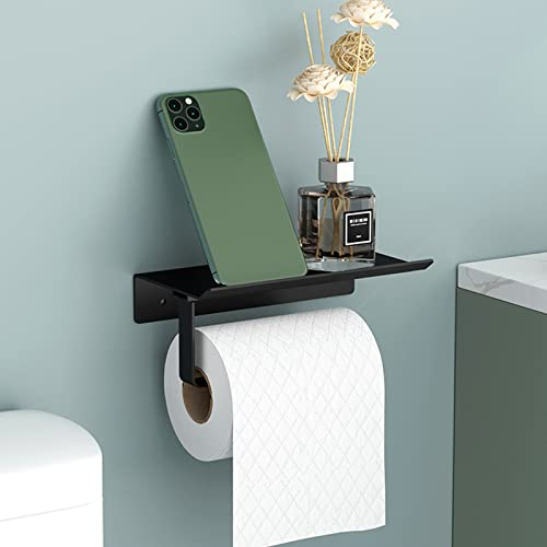 Newaner Porte-Papier Toilette Support Mural en Aluminium (Perforé/Non perforé) Porte-Rouleau avec étagères Spacieuses pour Toilettes et Cuisines（Noir）