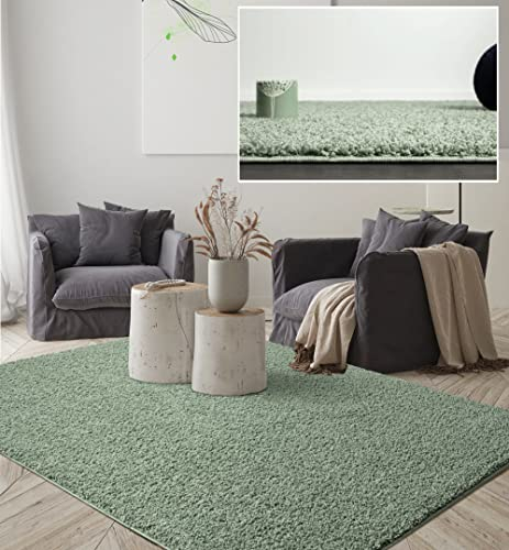 the carpet Foxy Shaggy Teppich - Hochflor Teppich Wohnzimmer & Schlafzimmer - Waschbar & rutschfest - Grün 160 x 230 cm