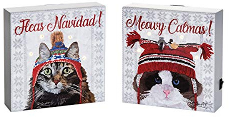 Gallerie II Light Up LED Christmas Cats Decorative Figurine Blocks Set of 2 Cute Funny XMAS Festive Winter Holidays Home Living Room Coffeetable End Table Fireplace Mantle Kitchen Tabletop Decor