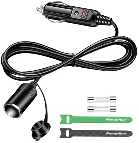 Range Tour Car Cigarette Lighter Extension Socket Cord, 1.8m/6ft 12-24V 15A | Range Tour Cigarette Lighter Extension Cord, 12V-24V 1.8M/6FT 16AWG Male Plug to Female Socket Heavy Duty Extension Lead