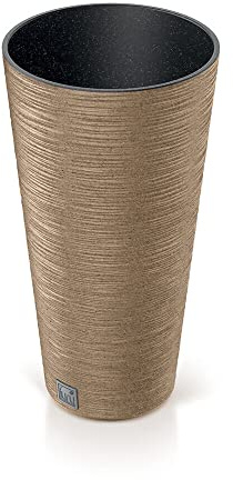 Prosperplast Pot de Fleurs 2 en 1 avec Pot intérieur - en Plastique - Aspect Bois ondulé - Diamètre : 25 cm - Marron