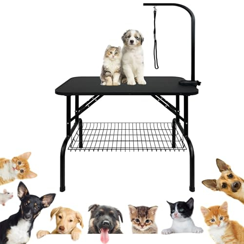 UISEBRT Table de toilettage pour chien avec soufflet réglable en hauteur, table de bain jusqu'à 60 kg pour chien et chat 80,5 x 46 x 76 cm